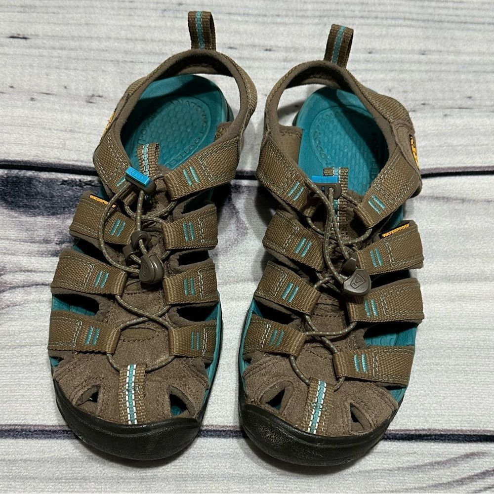 KEEN 'Clearwater CNX' Brown/Turquoise Waterproof Hiking Water Sandals Sz 6‎